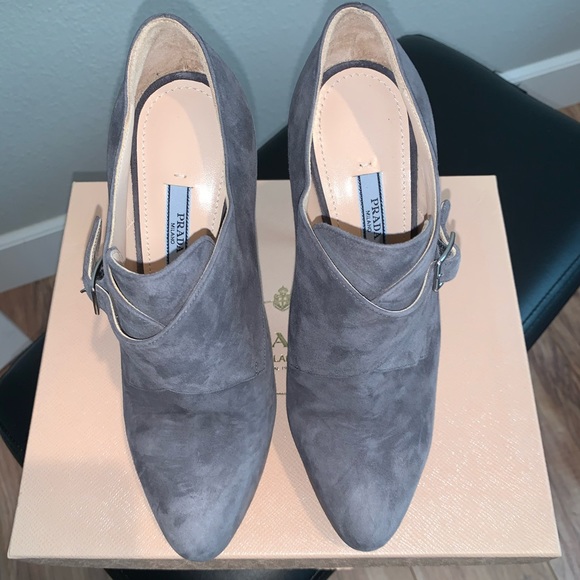 PRADA Grey Suede Platform Ankle Boots Heel 38.5 - Picture 4 of 7